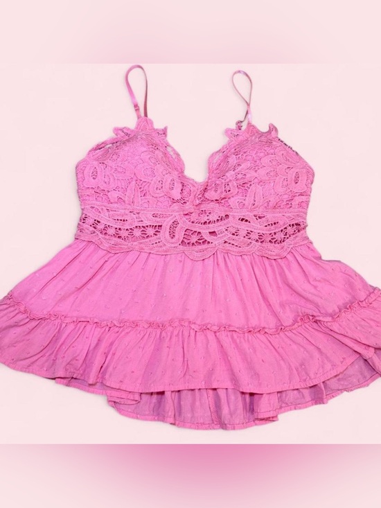 Blue B Collection Tops - Blue B Pink Lace‎ Swiss Dot Ruffled Tiered Cami Top Size S